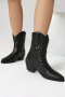 chic 4 colors pu leather pointed toe chunky heel cowgirl boots_Black
