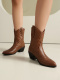 chic 4 colors pu leather pointed toe chunky heel cowgirl boots_Black_White_Pink_Brown