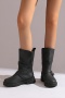 stylish retro 3 colors pu leather cowgirl boots_Black