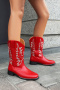 chic 3 colors pu leather embroidery chunky heel cowgirl boots_Black_Red