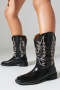 chic 3 colors pu leather embroidery chunky heel cowgirl boots_Black
