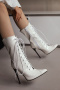 chic 6 colors pu leather pointed toe strappy high-heel boots_Black_White