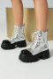 chic color-block gloss pu leather thick bottoms strappy zip-up boots_Gold_Silver