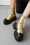 chic color-block gloss pu leather thick bottoms strappy zip-up boots_Gold
