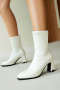 chic 5 colors pu leather pointed toe chunky heel boots_Black_White