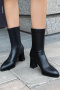 chic 5 colors pu leather pointed toe chunky heel boots_Black