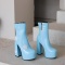 chic 4 colors gloss pu leather pentagram chunky high-heel boots_Black_White_Pink_Sky Blue