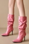 chic 3 colors gloss pu leather pointed toe high-heel boots_Pink