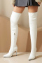 chic 5 colors pu leather pointed toe over knee zip-up side high-heel boots_Black_White