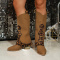 chic leopard suede pointed toe chunky midi-heel boots_Black_Brown