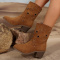 stylish retro suede upper hollow pentagram pointed toe chunky heel boots_Khaki _Brown