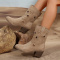 stylish retro suede upper hollow pentagram pointed toe chunky heel boots_Khaki