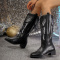 chic 3 colors pu leather butterfly embroidery chunky heel boots_Black