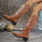 chic 3 colors pu leather butterfly embroidery chunky heel boots_Black_White_Brown