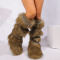 chic 4 colors plush rivet buckles flat warm snow boots_Black_Gray_Pink_Brown