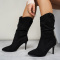 exquisite suede fabric solid color high stand boots_Black