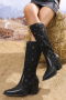 casual breathable stitching pu high stand boots_Black