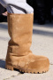 stylish 3 colors suede mid-high upper thick bottom plush lined warm snow boots_Black_White_Khaki