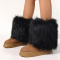 stylish comfortable two colors suede fur thick bottom warm snow boots_Black