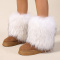 stylish comfortable 13 colors suede fluffy fur thick bottom warm snow boots_Black_White
