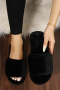 stylish comfortable 13 colors fur peep toe home flat slippers_Black
