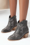 chic 3 colors pu leather embroidery chunky heel cowgirl martin boots_Black