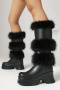 chic two colors pu leather fur decor high-heel boots_Black