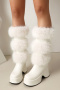 chic two colors pu leather fur decor high-heel boots_Black_White