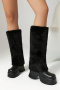 chic 3 colors pu leather fur thick bottom warm snow boots_Black