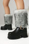 chic two colors pu leather thick bottom fur warm boots_Black