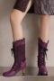 chic 6 colors pu leather strappy midi heel boots_Black_White_Red_Dark Green_Purple