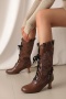 chic 6 colors pu leather strappy midi heel boots_Black_White_Red_Dark Green_Purple_Brown