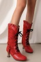 chic 6 colors pu leather strappy midi heel boots_Black_White_Red