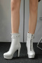 chic 5 colors pu leather zip-up high-heel boots_Black_White
