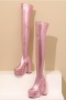 exquisite 4 colors gloss pu leather high-tube over knee chunky high-heel boots_Pink