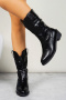 chic two colors pu leather chunky heel pointed toe cowgirl martin boots_Black