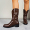 chic two colors pu leather chunky heel pointed toe cowgirl martin boots_Black_Brown