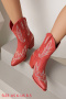 us 6-8.5 chic 4 colors embroidery pu pointed toe chunky heel cowgirl boots_White_Dark Gray_Red