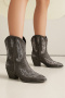 us 6-8.5 chic 4 colors embroidery pu pointed toe chunky heel cowgirl boots_White_Dark Gray