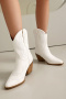 us 9-12 chic 4 colors embroidery pu pointed toe chunky heel cowgirl boots_White