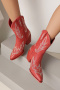 us 9-12 chic 4 colors embroidery pu pointed toe chunky heel cowgirl boots_White_Dark Gray_Red