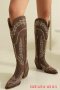 us 6-8.5 chic 3 colors embroidery pu leather zip-up chunky heel cowgirl boots_White_Red_Brown