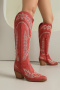 us 6-8.5 chic 3 colors embroidery pu leather zip-up chunky heel cowgirl boots_White_Red