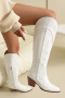 us 9-12 chic 3 colors embroidery pu leather zip-up chunky heel cowgirl boots_White