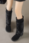 chic 3 colors suede plush decor thick bottom cowgirl boots_Black