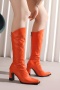 chic 5 colors gloss pu leather zip-up chunky heel boots_Black_White_Red_Orange