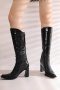 chic 5 colors gloss pu leather zip-up chunky heel boots_Black