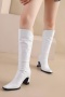 chic 5 colors gloss pu leather zip-up chunky heel boots_Black_White
