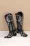 exquisite 3 colors pu leather embroidery rhinestone decor chunky heel boots_Black