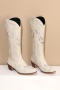 exquisite 3 colors pu leather embroidery rhinestone decor chunky heel boots_Black_Beige